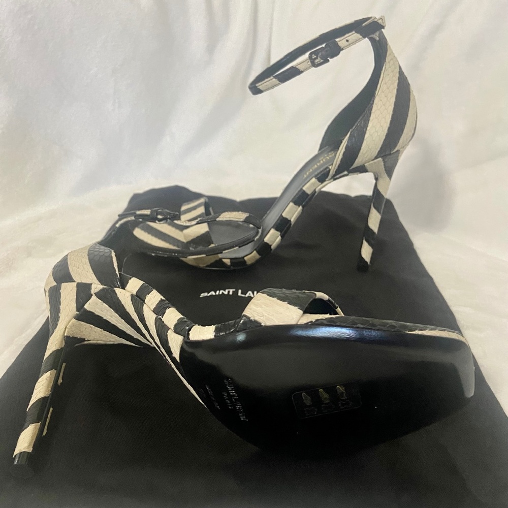 Saint Laurent Amber Ankle Strap Snakeskin Sandals NWT Size 38 - Picture 10 of 11